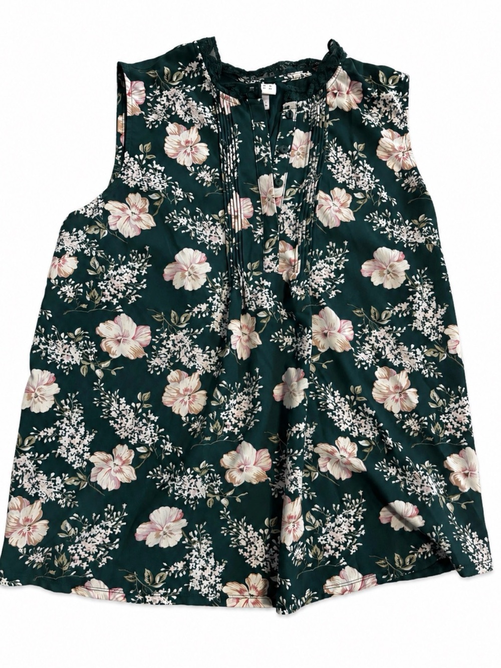 a new day Floral Sleeveless Blouse in Dark Green and Cream